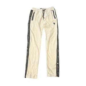 Homme + Femme Cream Snap Button Track Pants Athletic Side Stripe Zipper Pockets